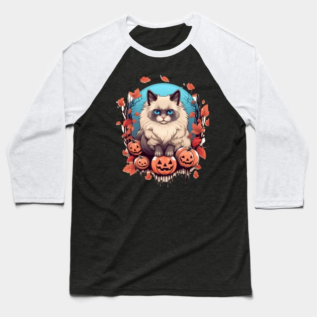 Ragdoll Cat Halloween, Cat Lover Baseball T-Shirt by dukito